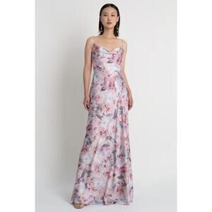 Jenny Yoo Collection Leticia Droop Neckline Satin Floral Print Maxi Dress Sz 2